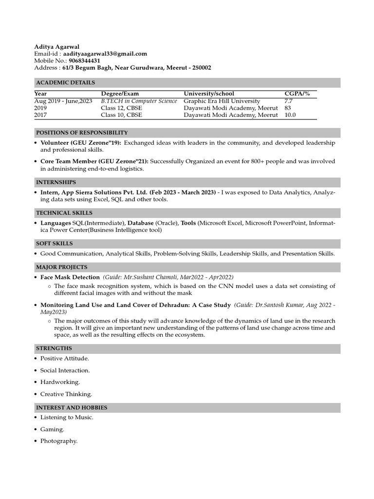 Aditya Agarwal: Academic Details | PDF