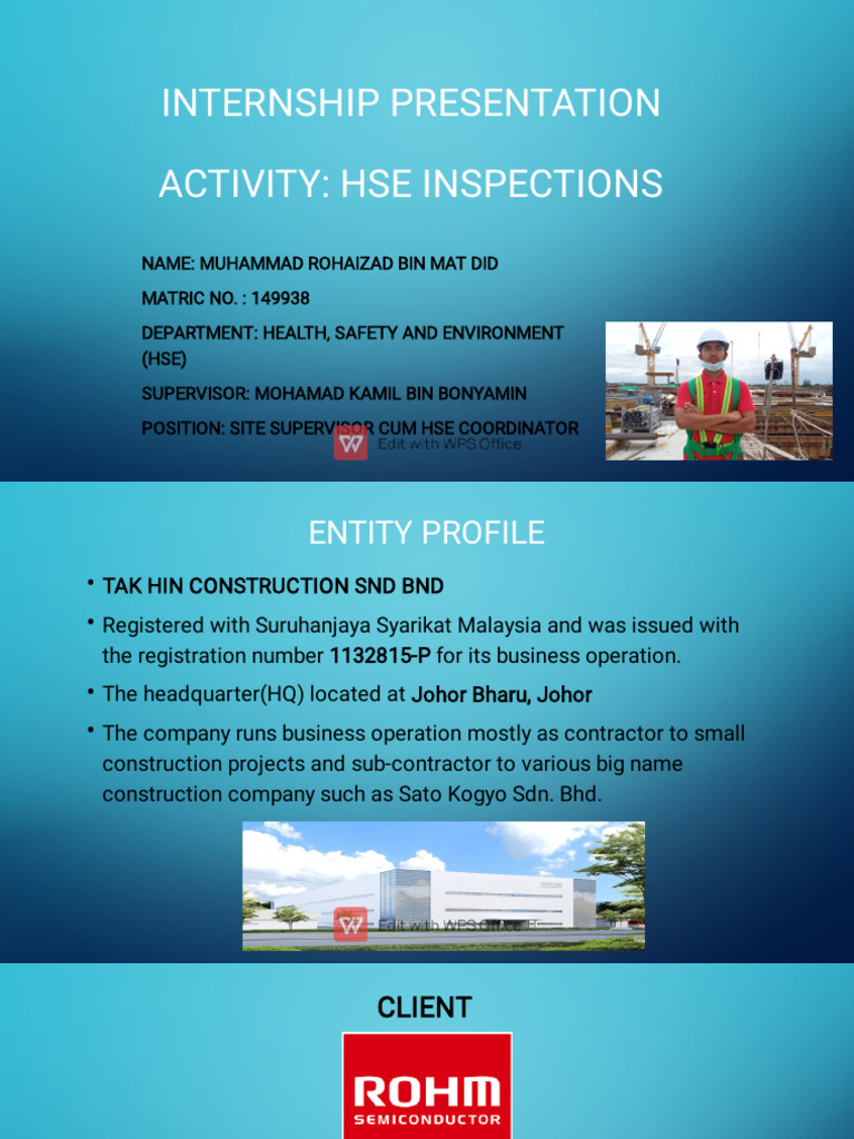 Internship Presentation PDF Occupational Safety And Health Business