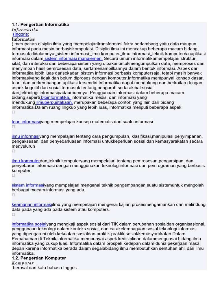 Pengertian Informatika dan Komputer | PDF | Seni | Komputer