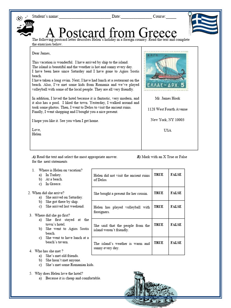 Helen's Greek Vacation Postcard | PDF
