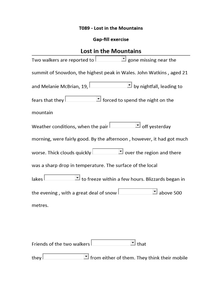 Lost in The Mountains Verb Tenses PDF