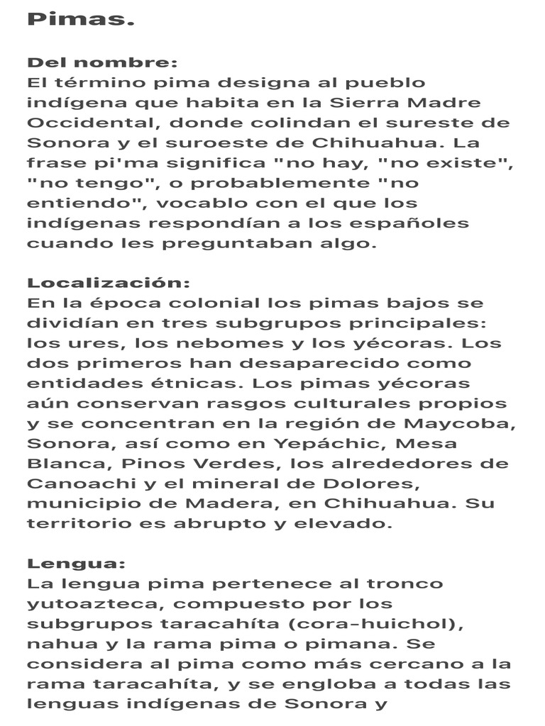 Cultura y lengua de los Pimas | PDF | Ciencias sociales | Estudios de ...