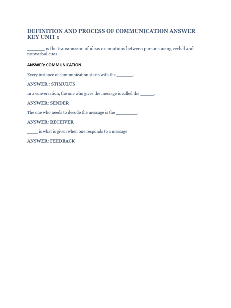 Communication Answer Key PDF