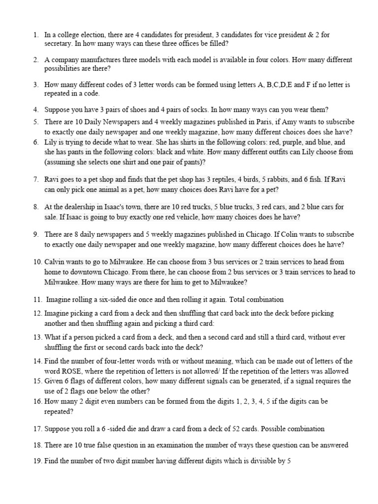 Practice Question On Fundamental Principle of Count | PDF