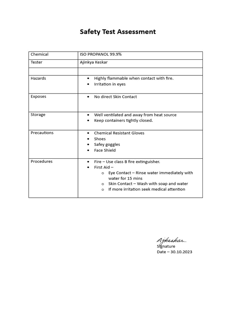 Chemical Test Assessment PDF