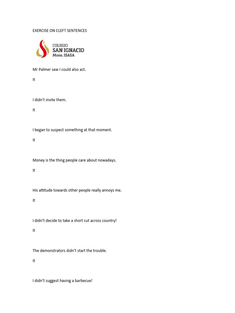 Cleft Sentences Practice | PDF | Young Adult