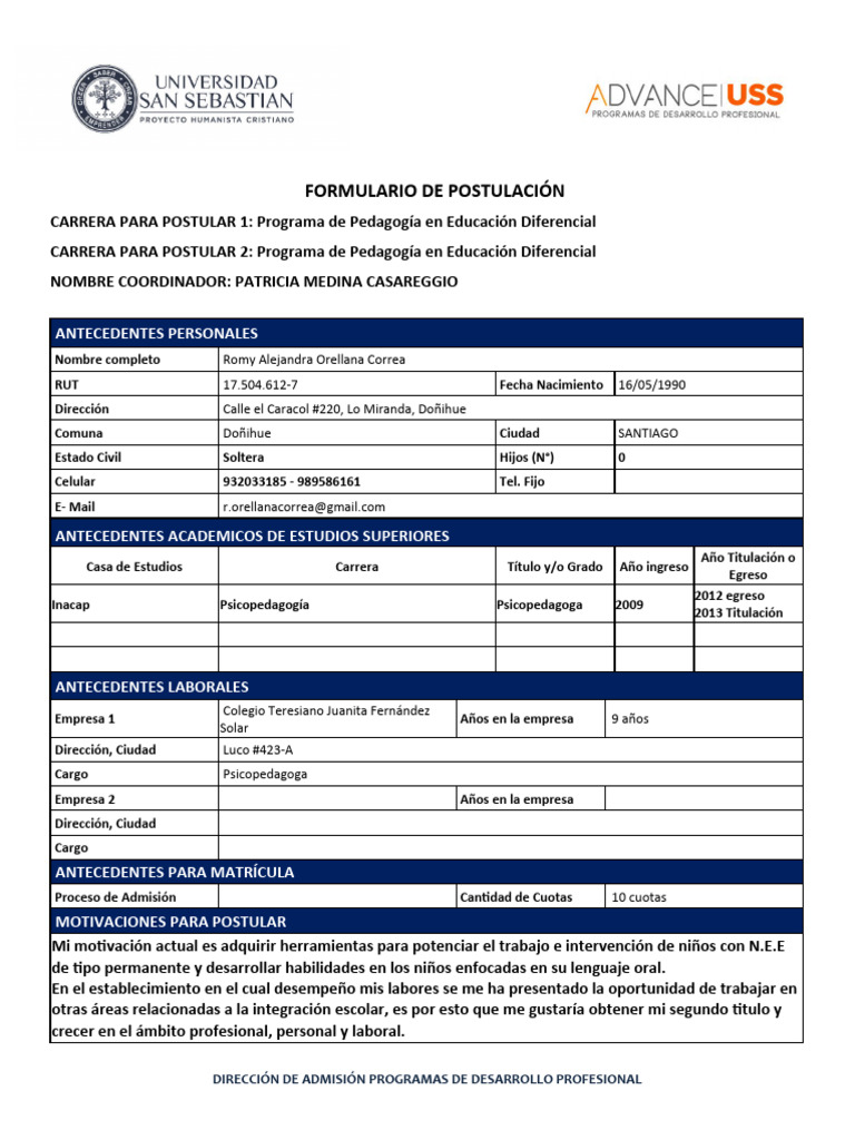 Postulación a Pedagogía Diferencial | PDF
