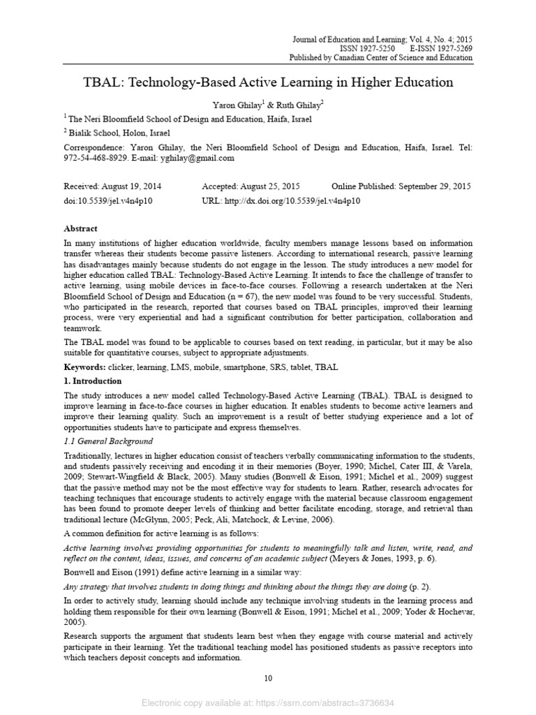 Technology based active learning in higher education download free