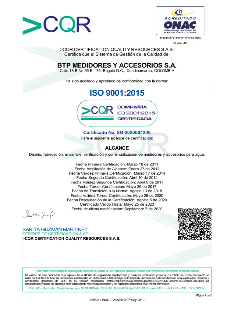 Certificado ISO 9001 2015 VIGENTE | PDF