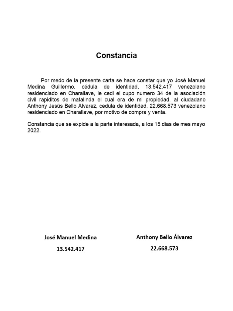 Constancia En Espagnol – Constancia En Francais – LVEO