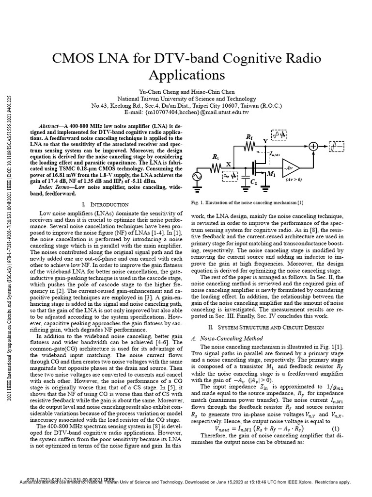 CMOS LNA For DTV-Band Cognitive Radio Applications | PDF | Amplifier ...