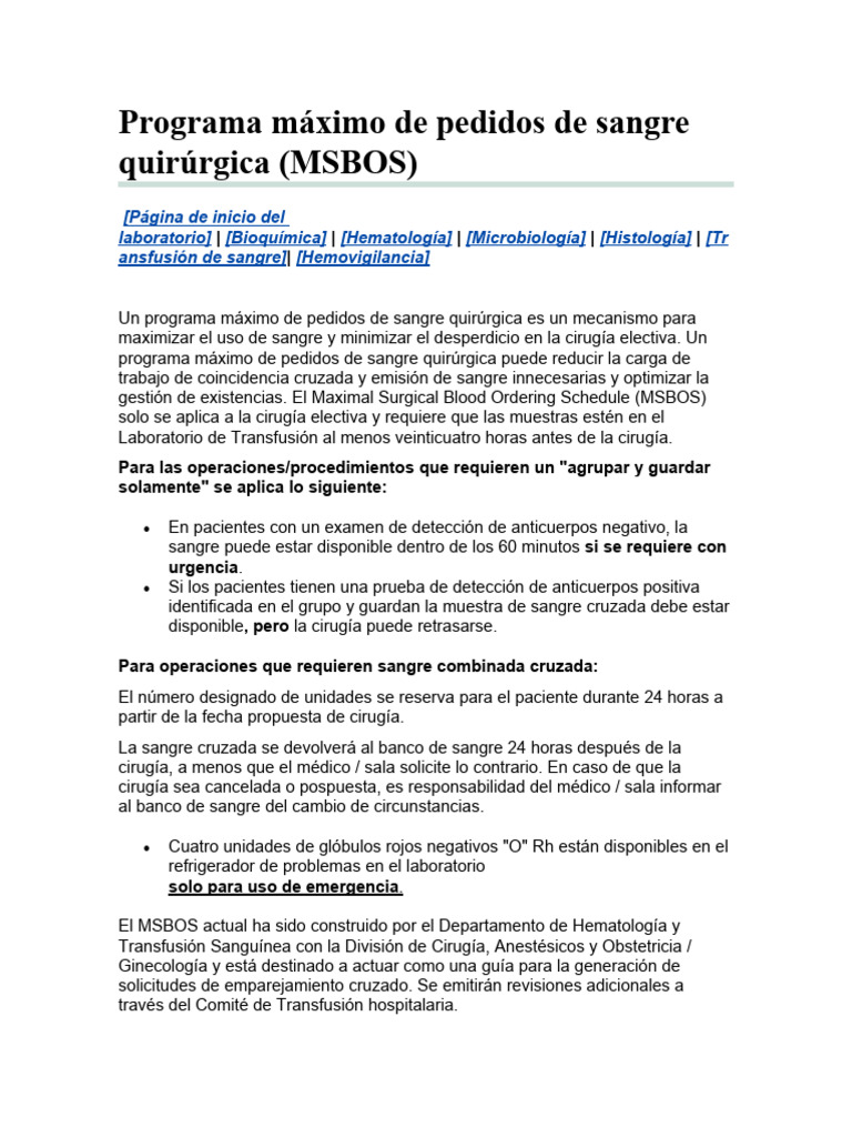 Programa de pedidos de sangre quirúrgica | PDF | Sangre | Cirugía
