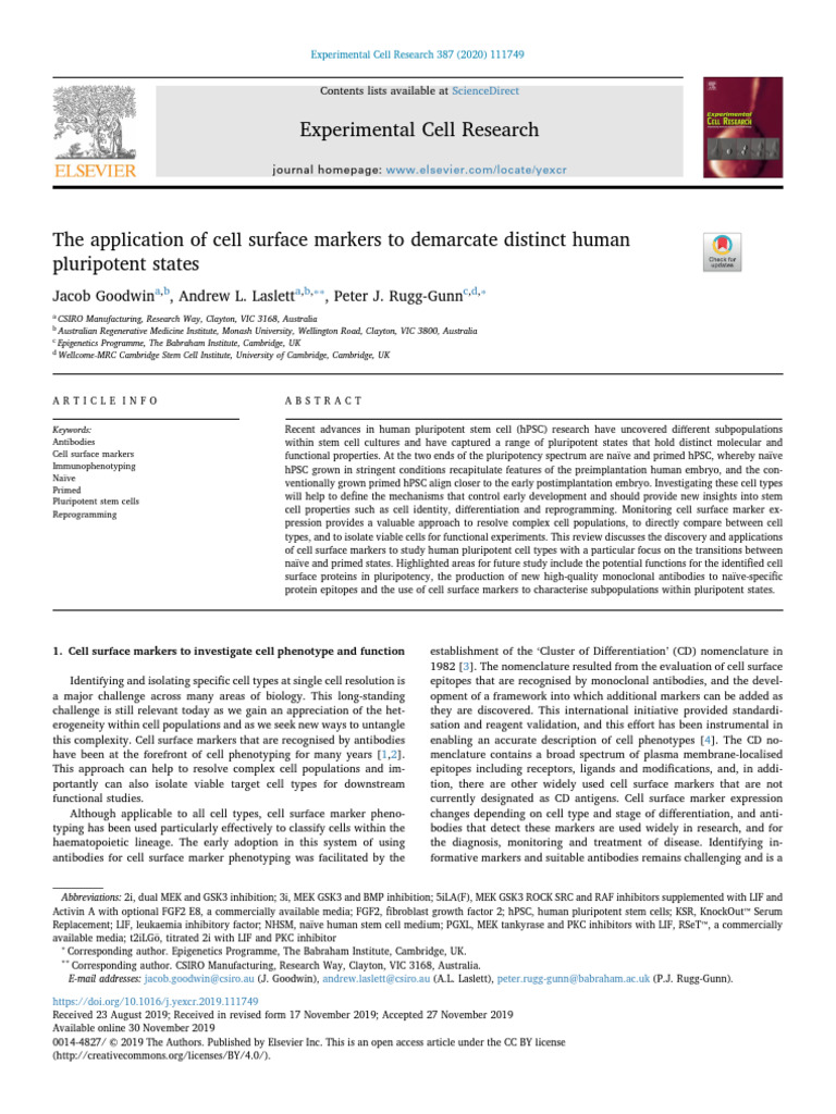 2020 The Application of Cell Surface Markers To Demarcate Distinct ...
