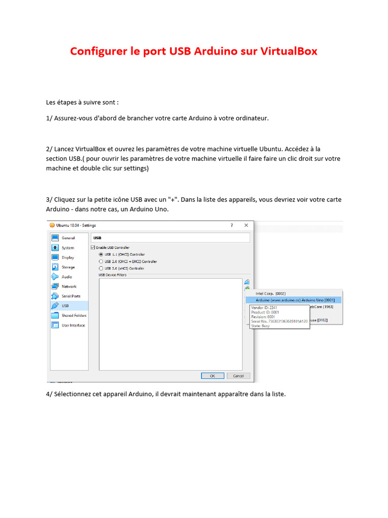 Configurer USB Arduino sur VirtualBox | PDF