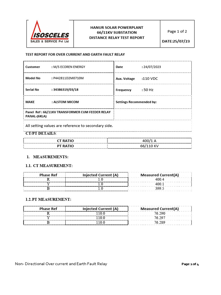 P442 - Test Report | PDF | Electrical Substation | Electricity