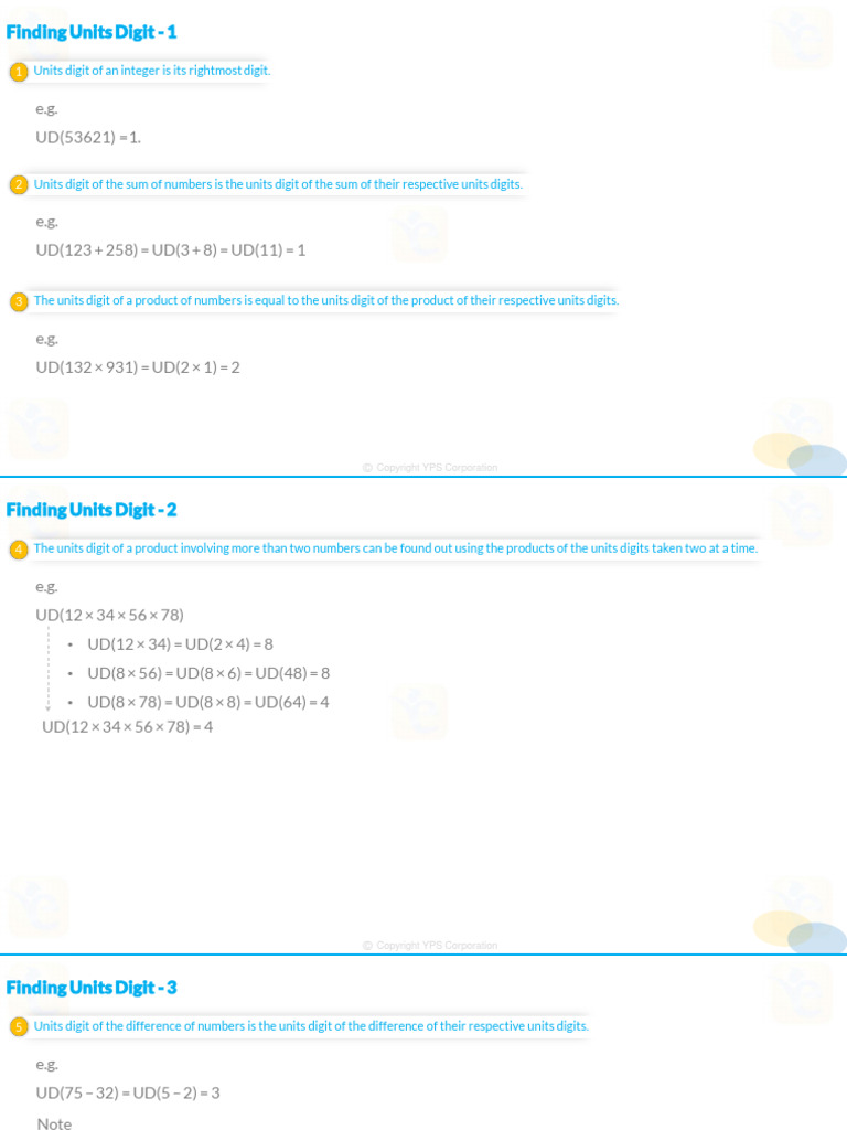 10.finding Units Digit Summary | PDF | Numbers | Discrete Mathematics