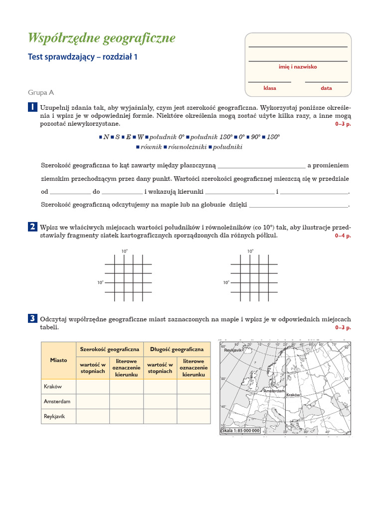 Sprawdzian Z Geografii Klasa 6 Współrzędne Geograficzne 1.A.Wspolrzedne Geograficzne-Min | PDF