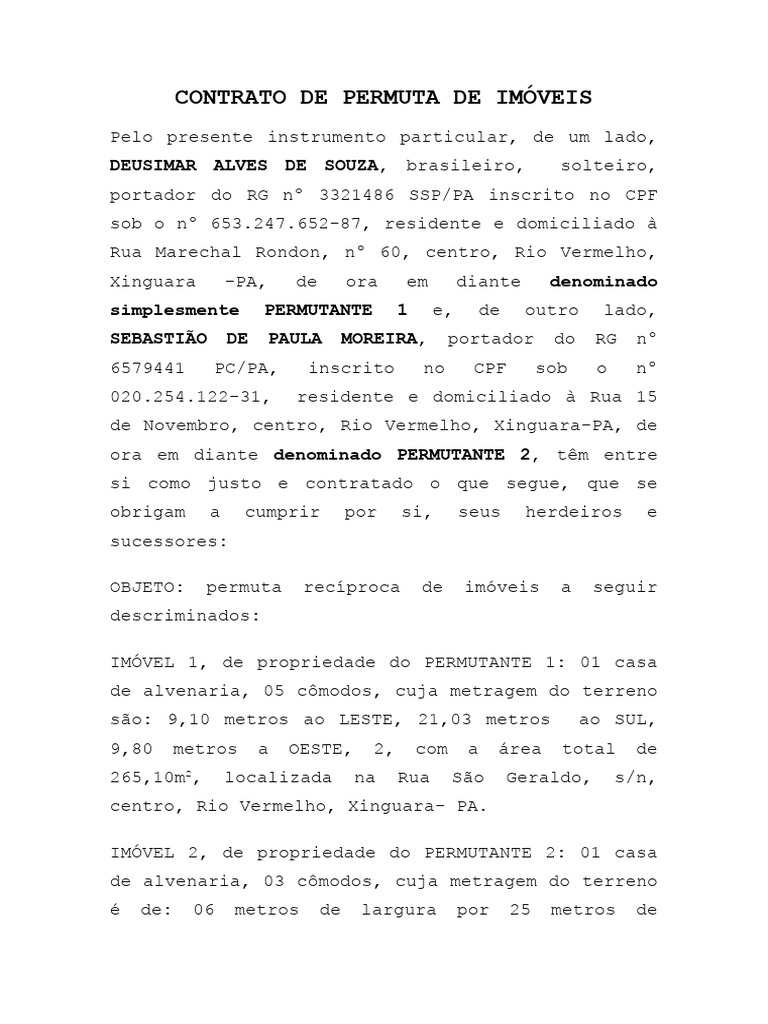 Contrato de Permuta de Imóveis | PDF | Brasil