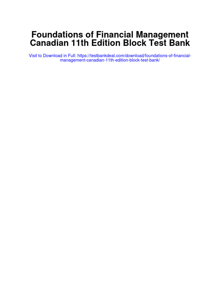 Foundations of Financial Management Canadian 11th Edition Block Test