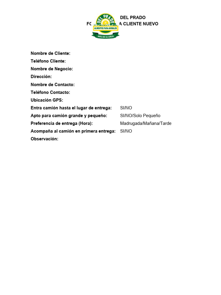 Formato de Datos para Nuevo Cliente | PDF