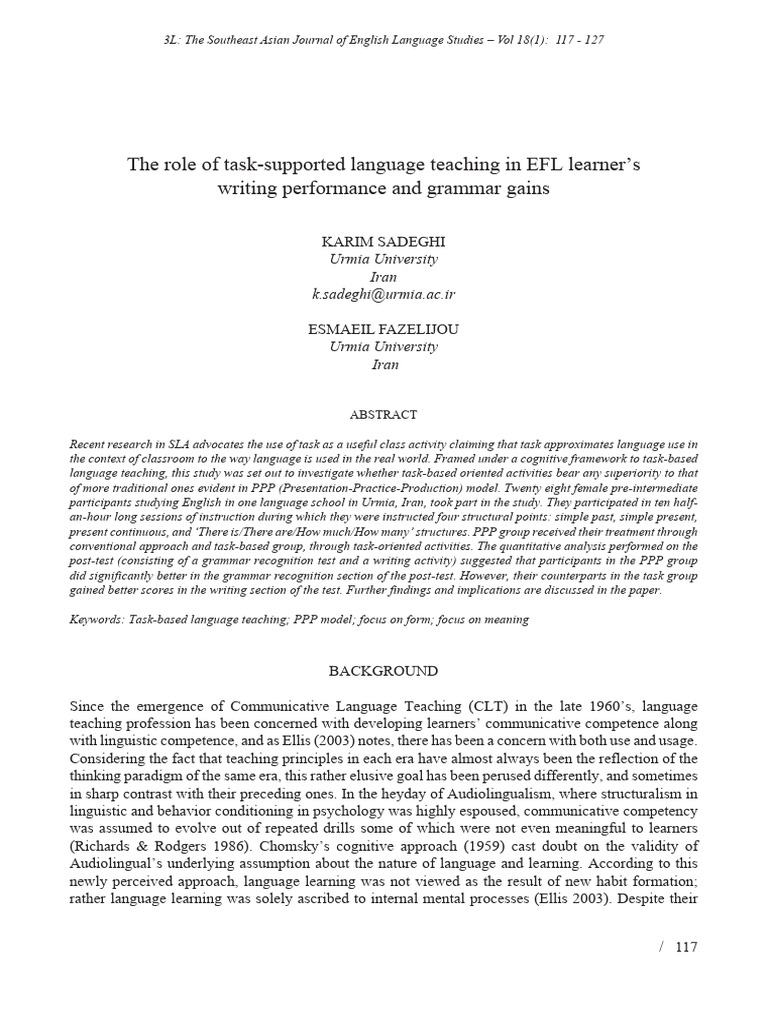 The Role of Task-Supported Language Teaching in EFL Learner's | PDF | Learning | Student's T Test