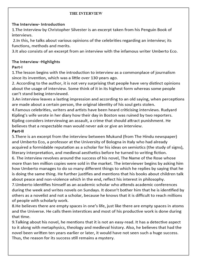 The Interview-Comprehension | PDF | Novels