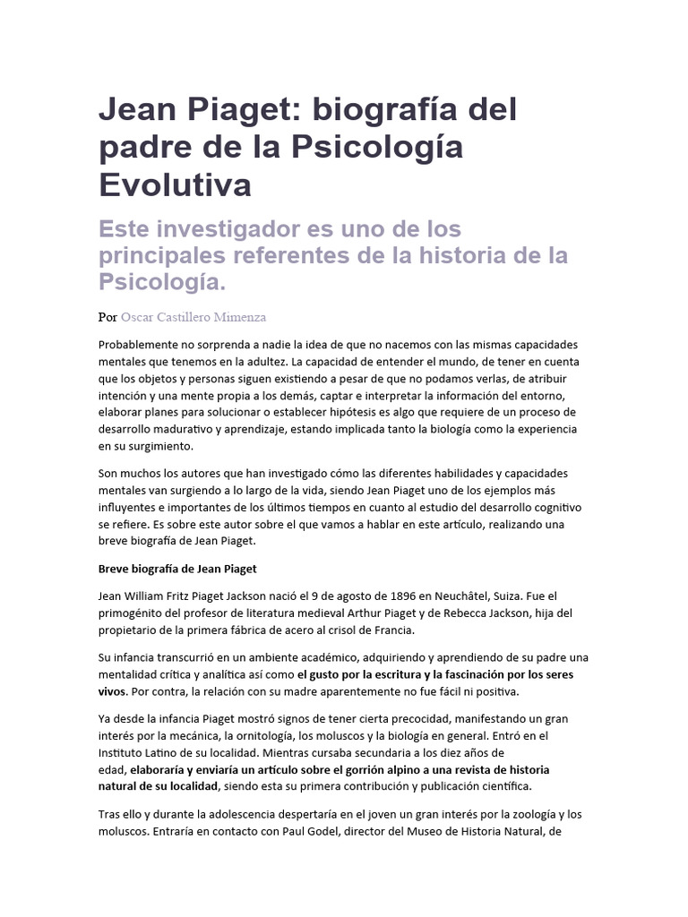 Biografía de Jean Piaget | PDF | Sicología | Ciencia cognitiva