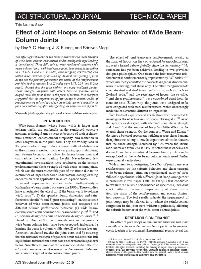 Effect of Joint Hoops On Seismic Behavior of Wide Beam-Column Joints ...