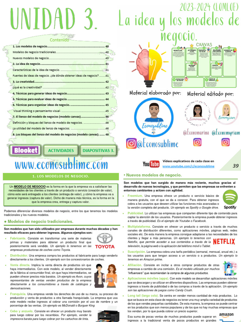 Unidad 3. La Idea y Los Modelos de Negocio | Descargar gratis PDF ...
