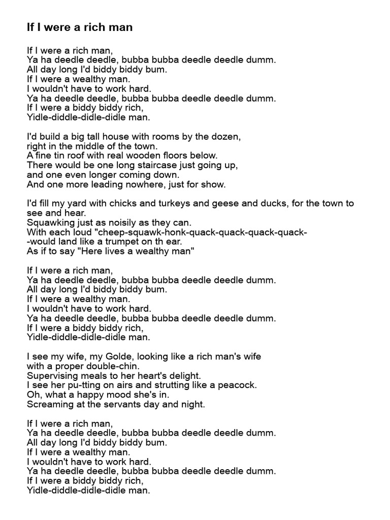 If i were a rich man singalong sessions pdf