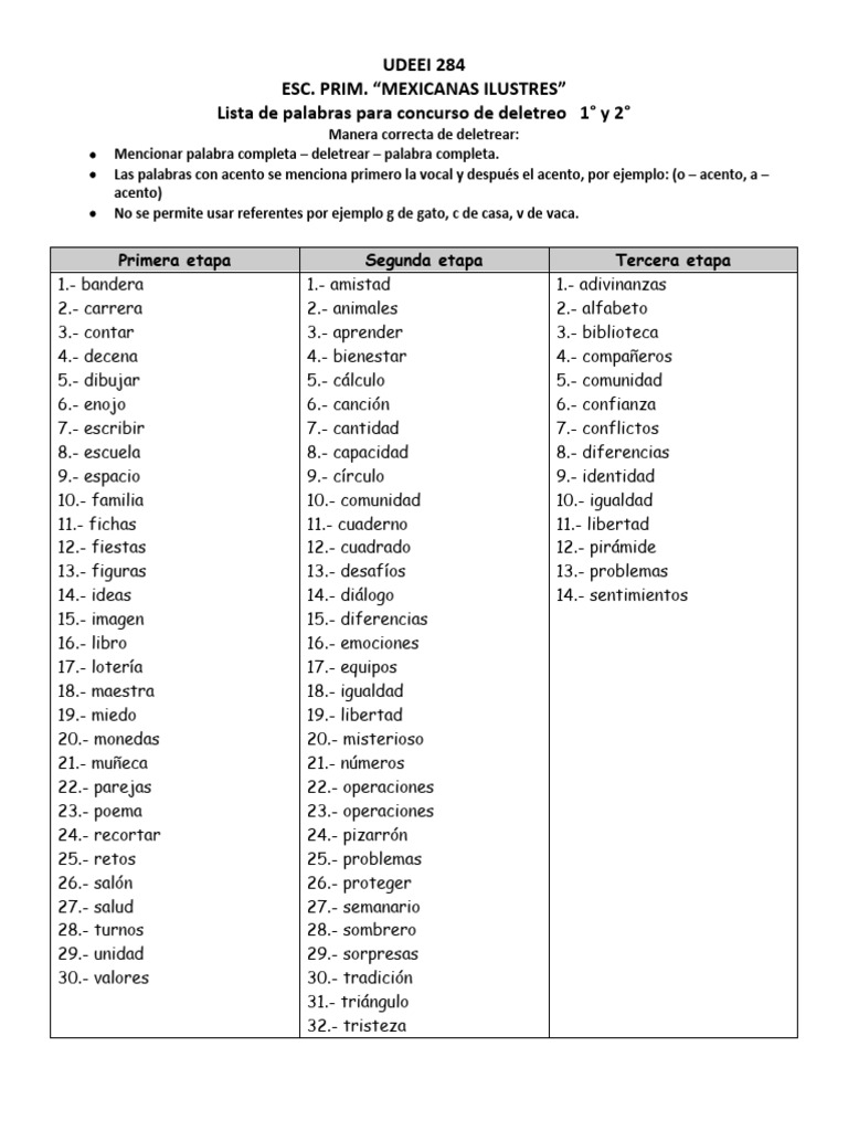 PALABRAS POR ETAPAS 1 y 2 | PDF