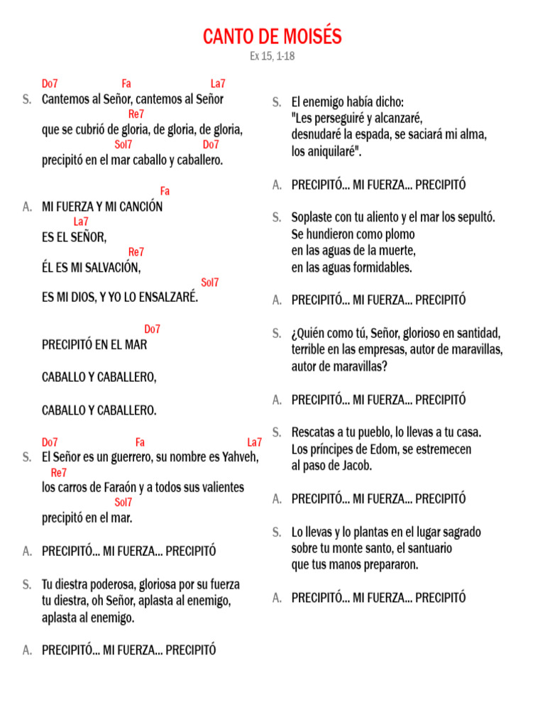 Canto de Moisés: Letra y Acordes | PDF | Moisés