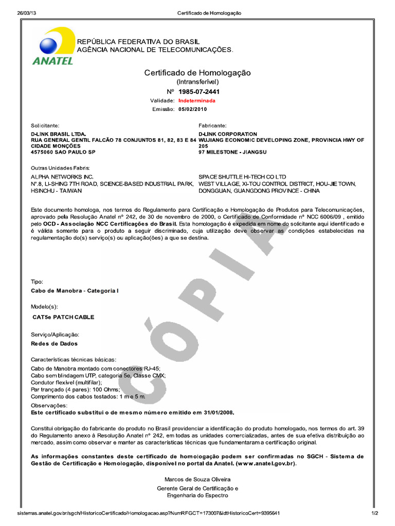 (Certificado de Homologação) 2 | PDF