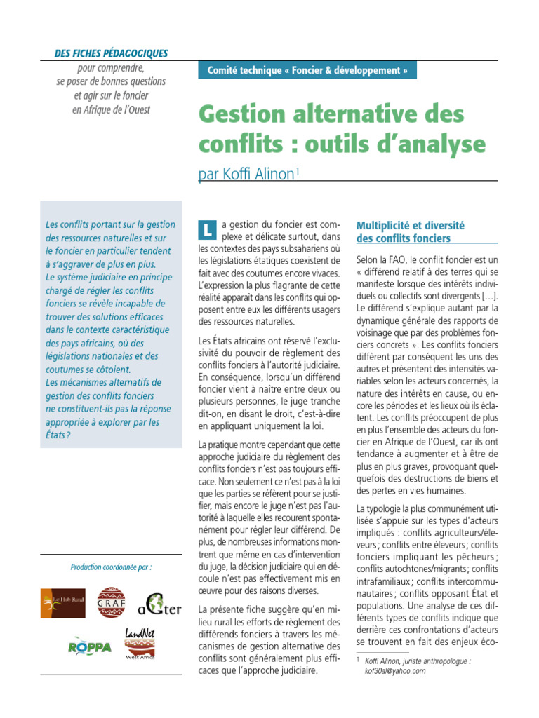 Gestion Alternative Des Conflits Outils Danalyse Par Koffi Alinon | PDF ...