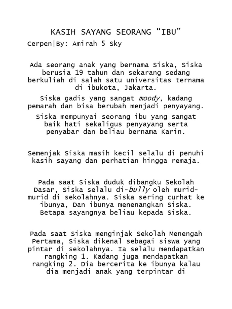 Kasih Sayang Ibu dalam Cerita Siska | PDF