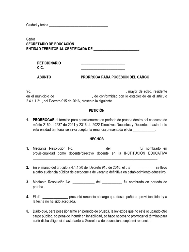 Solicitud Prorroga Posesion Cargo | PDF