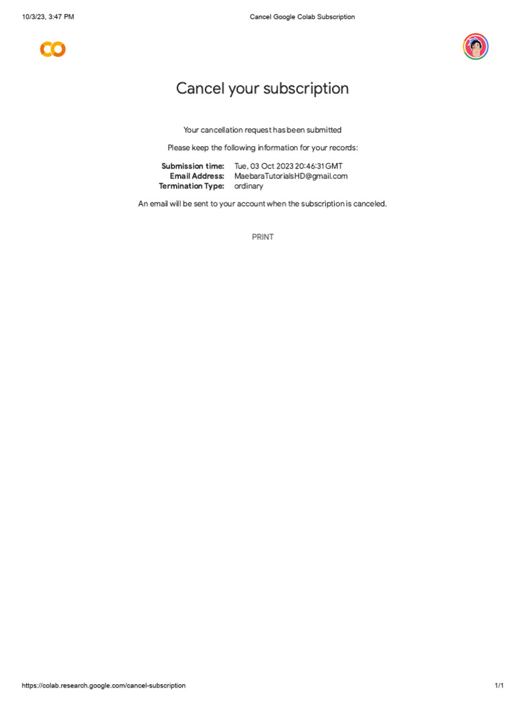 Beli Google Colab Pro Cancel