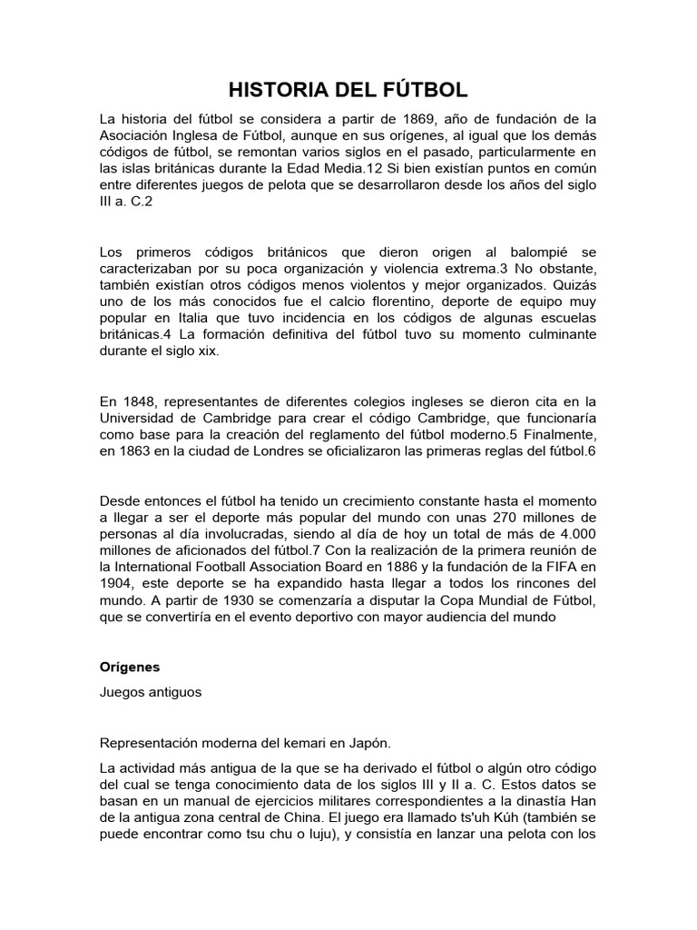 Historia Del Fútbol | PDF | Asociación de Futbol | Deportes atléticos