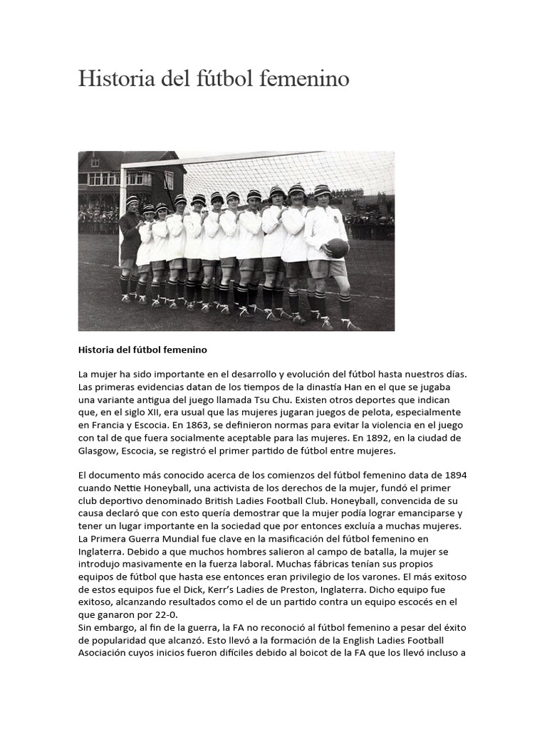 Historia del fútbol femenino | PDF | Asociación de Futbol | Asociación ...