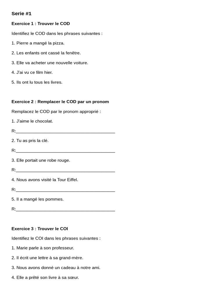 Exercices sur les pronoms compléments | PDF | Complément d'objet | Pronom