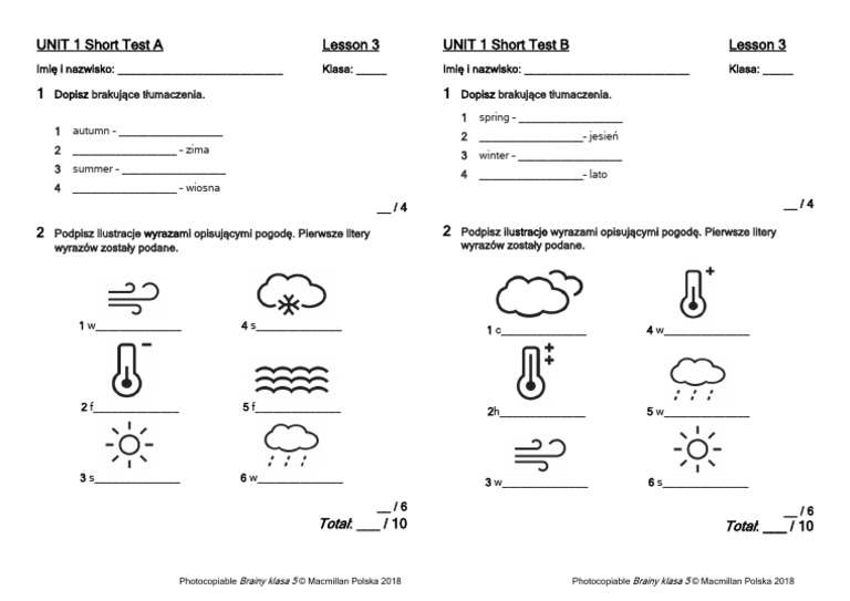 Brainy kl5 Short Tests Unit 1 Lesson 3 | PDF