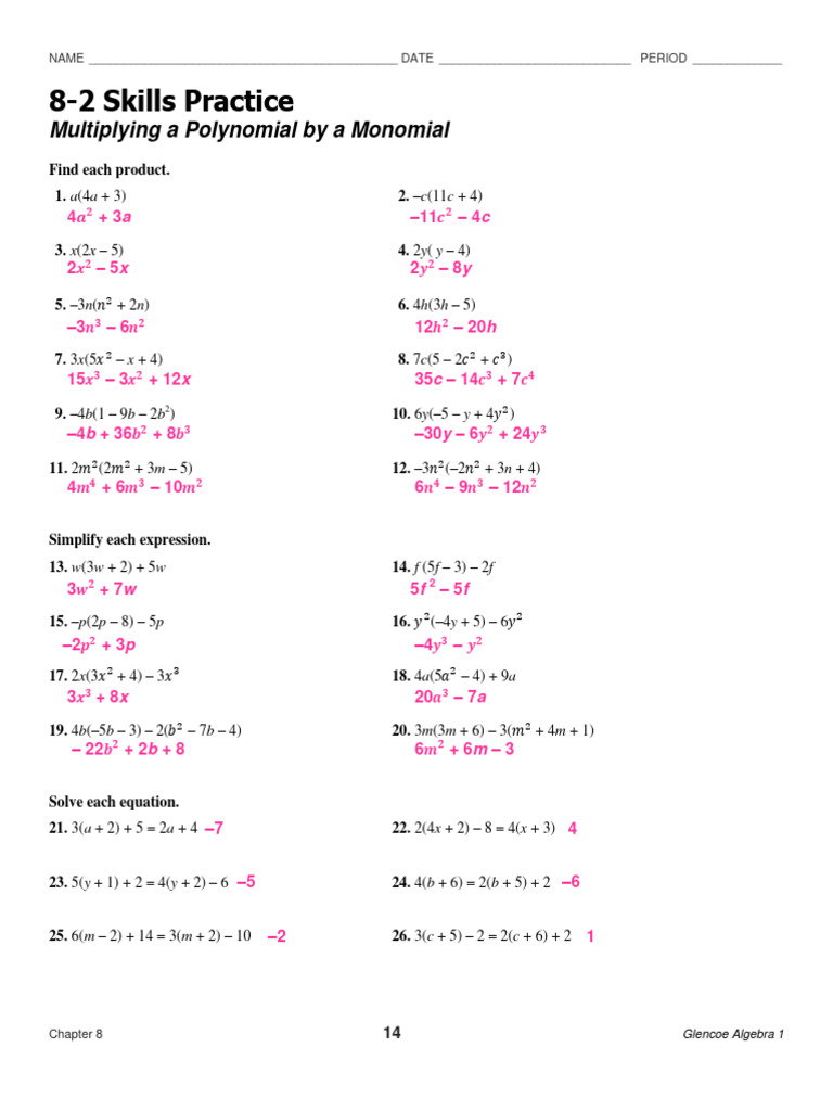 8 2 skills practice multiplying a polynomial by a monomial pdf
