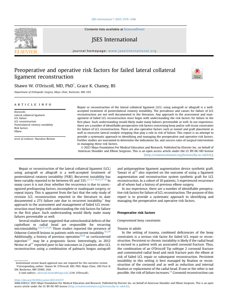 Preoperative and Operative Risk Factors For Failed Lateral 2023 JSES ...