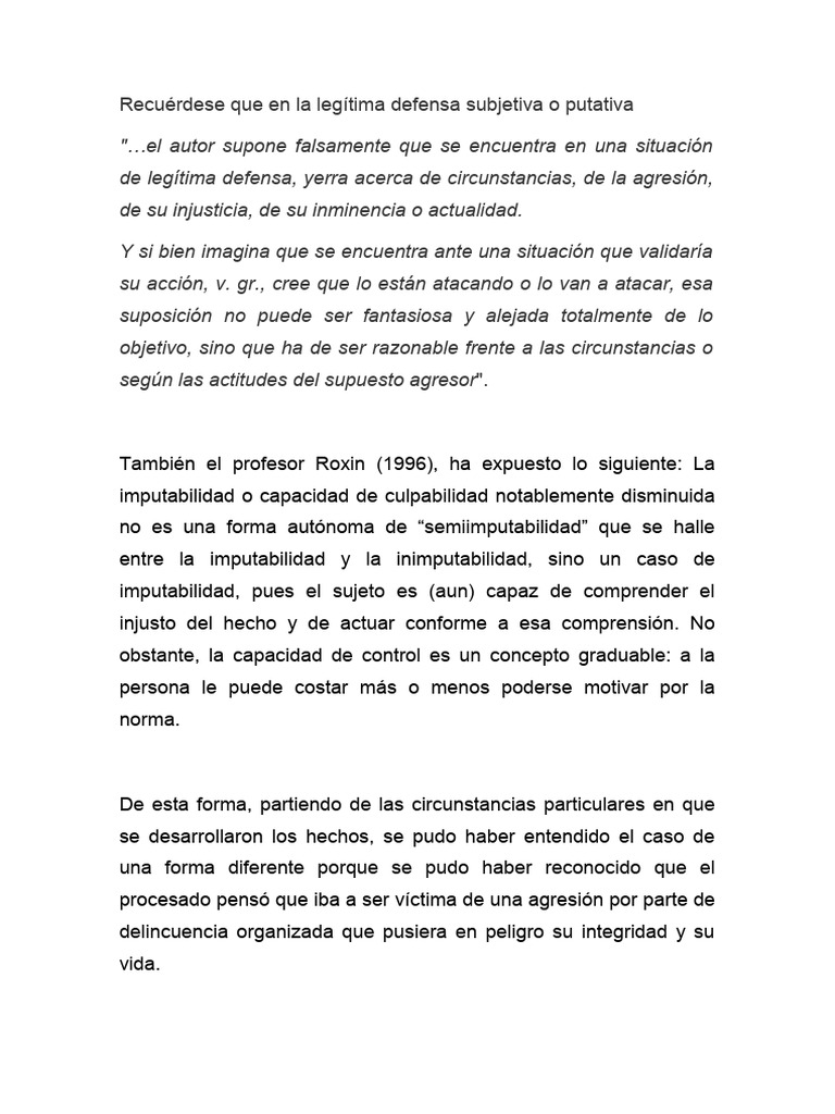 Defensa Putativa: Análisis Jurídico | PDF | Intención (Derecho Penal ...