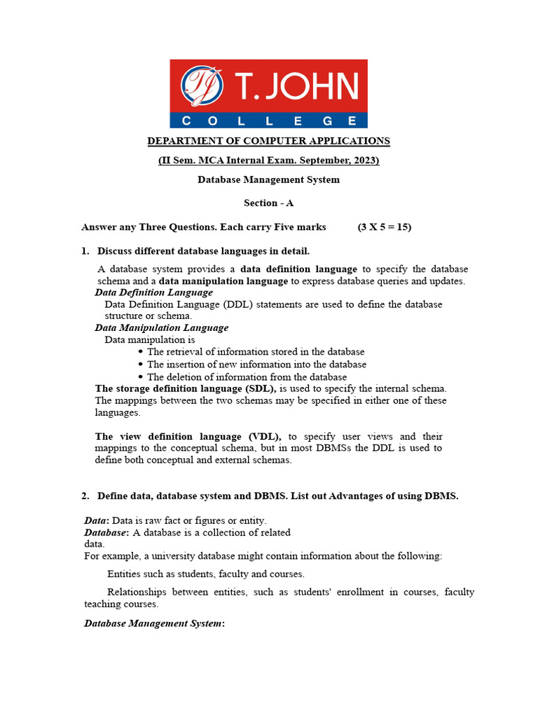 Internal Exam Scheme - II MCA 2022 | PDF | Databases | Database Index