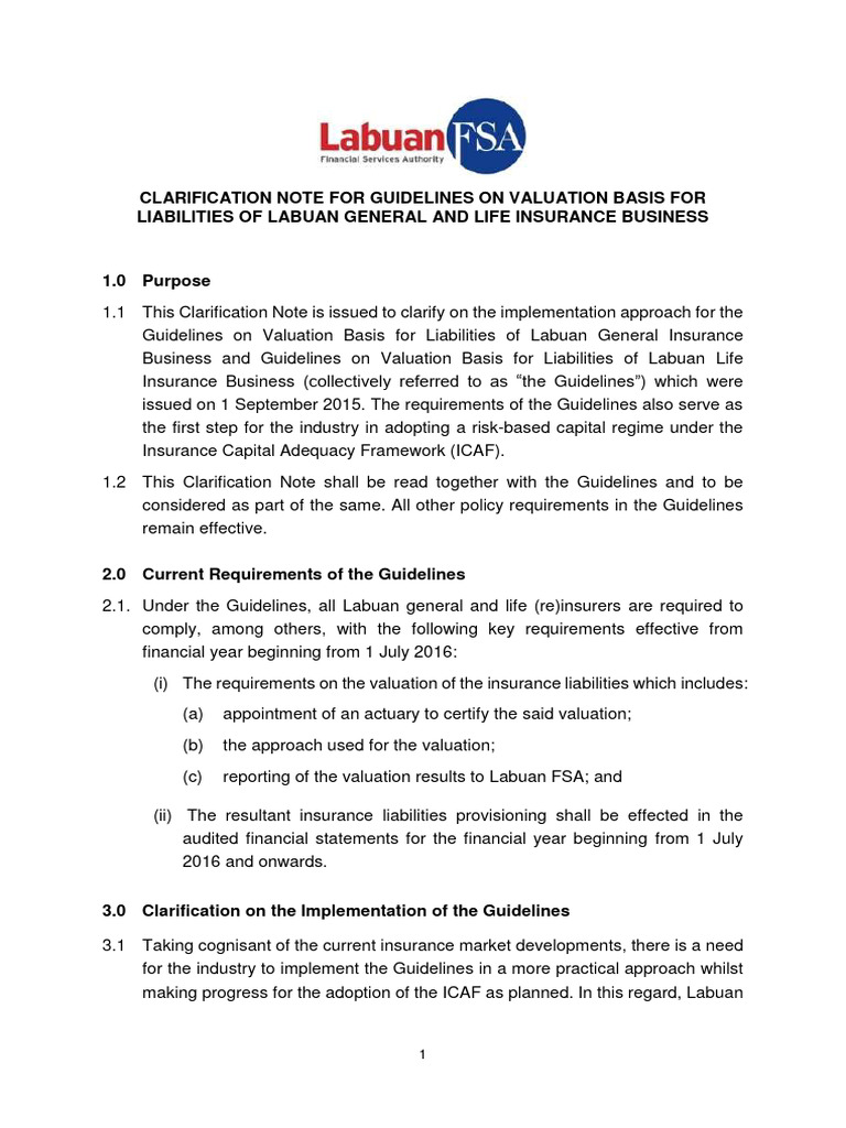 Labuan Insurance Valuation Guidelines Update | PDF | Insurance ...