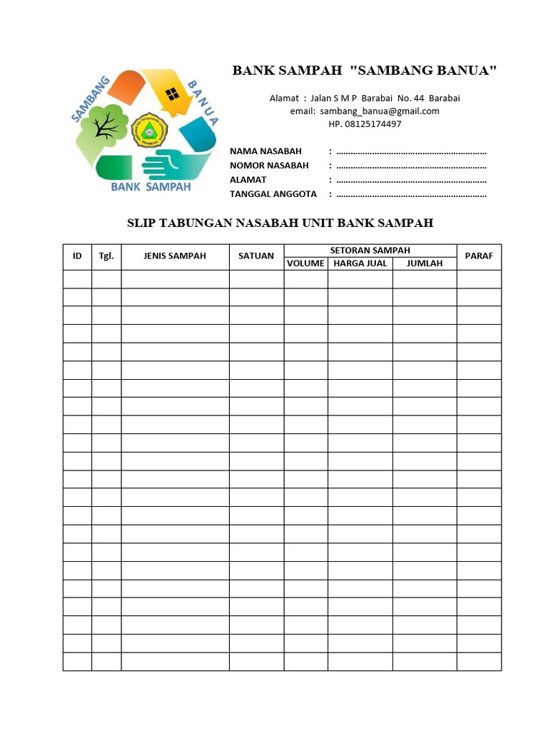 5 Form Slip Setoran Sampah | PDF