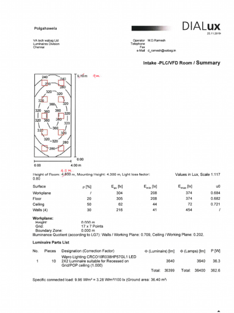 Intake Illumination Level Calculation Dimensions PDF