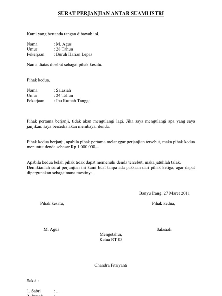 Surat Hak Asuh Anak Dari Istri Ke Suami