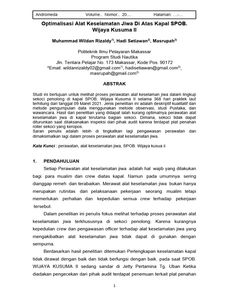 Perawatan Alat Keselamatan Jiwa Kapal SPOB | PDF